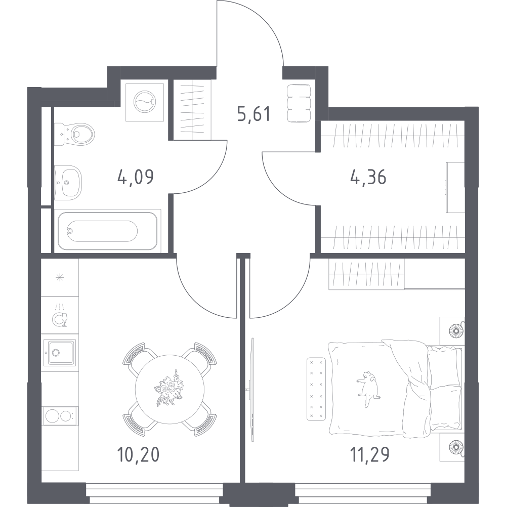 1-комнатная 35 м2 в ЖК Космический Квартал корпус null этаж 12