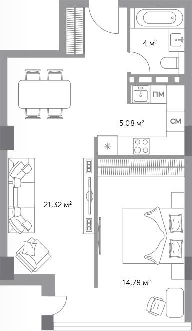 2-комнатная 53 м2 в ЖК Фьорд корпус null этаж 7