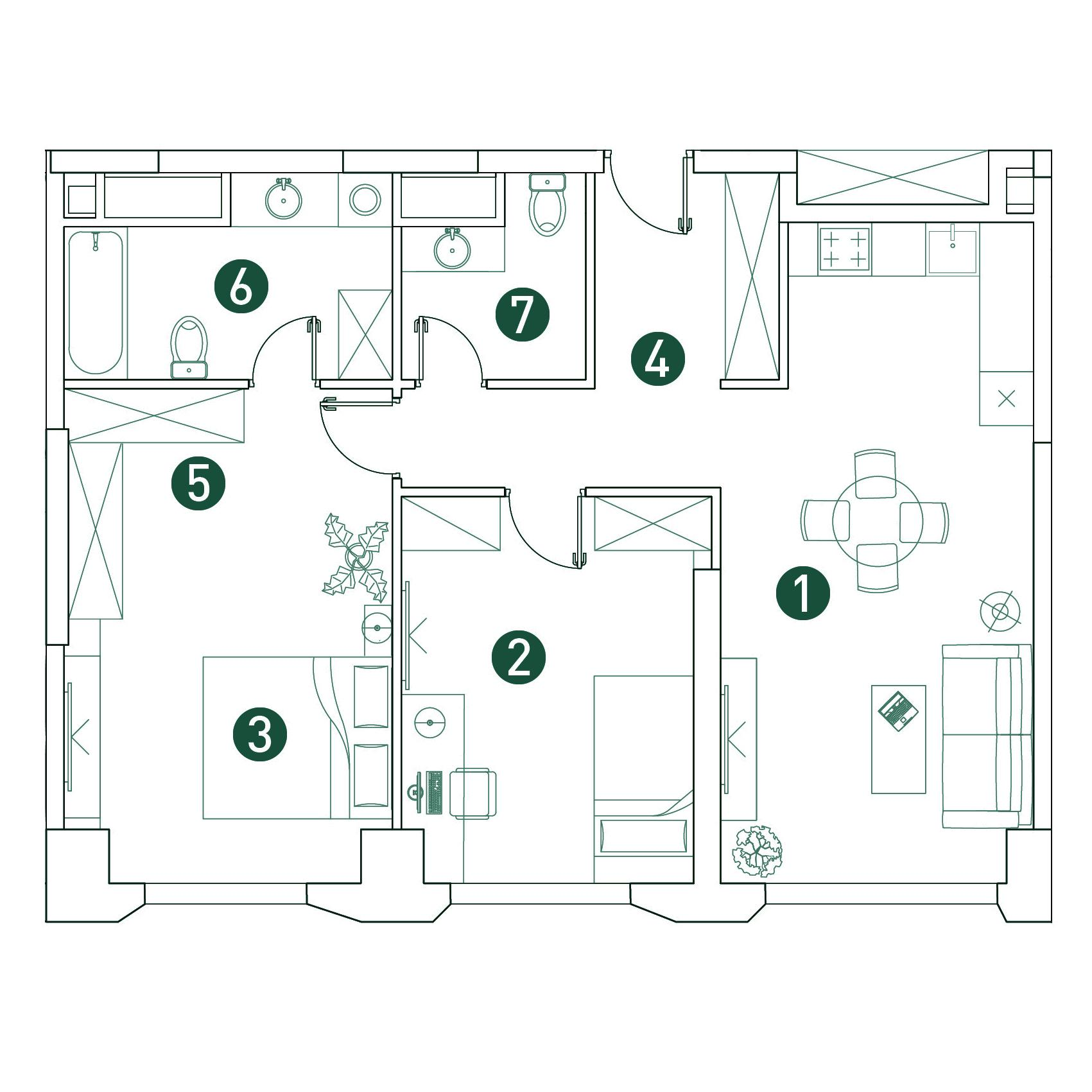 3-комнатная 77 м2 в ЖК ВЭРИ корпус null этаж 12