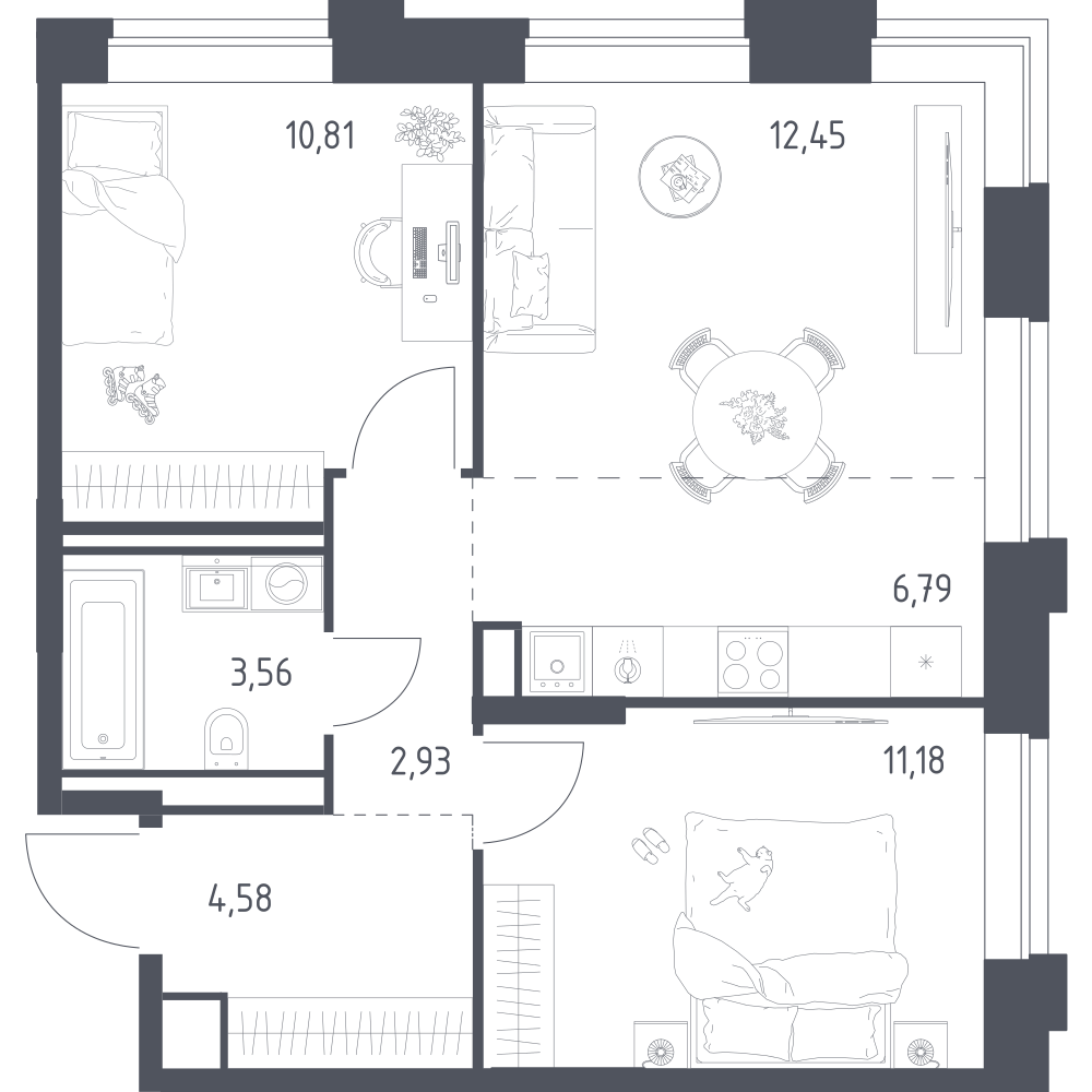 Студия 52 м2 в ЖК Верейская 41 корпус null этаж 3
