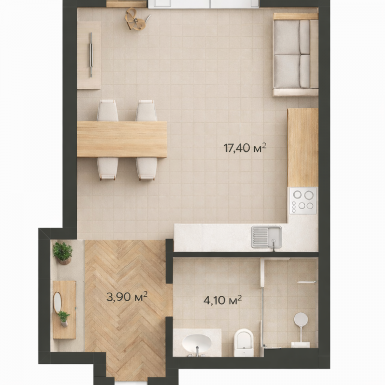 Студия 25.4 м2 в ЖК undefined корпус null этаж 23