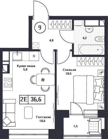 1-комнатная 36 м2 в ЖК Пушкино Град корпус null этаж 11