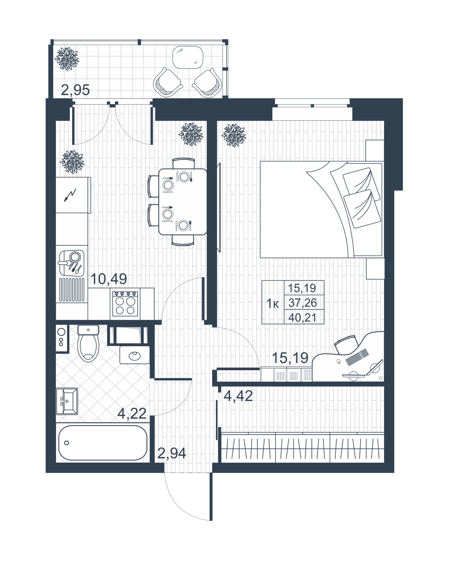 1-комнатная 38 м2 в ЖК Ново-Антропшино корпус null этаж 7