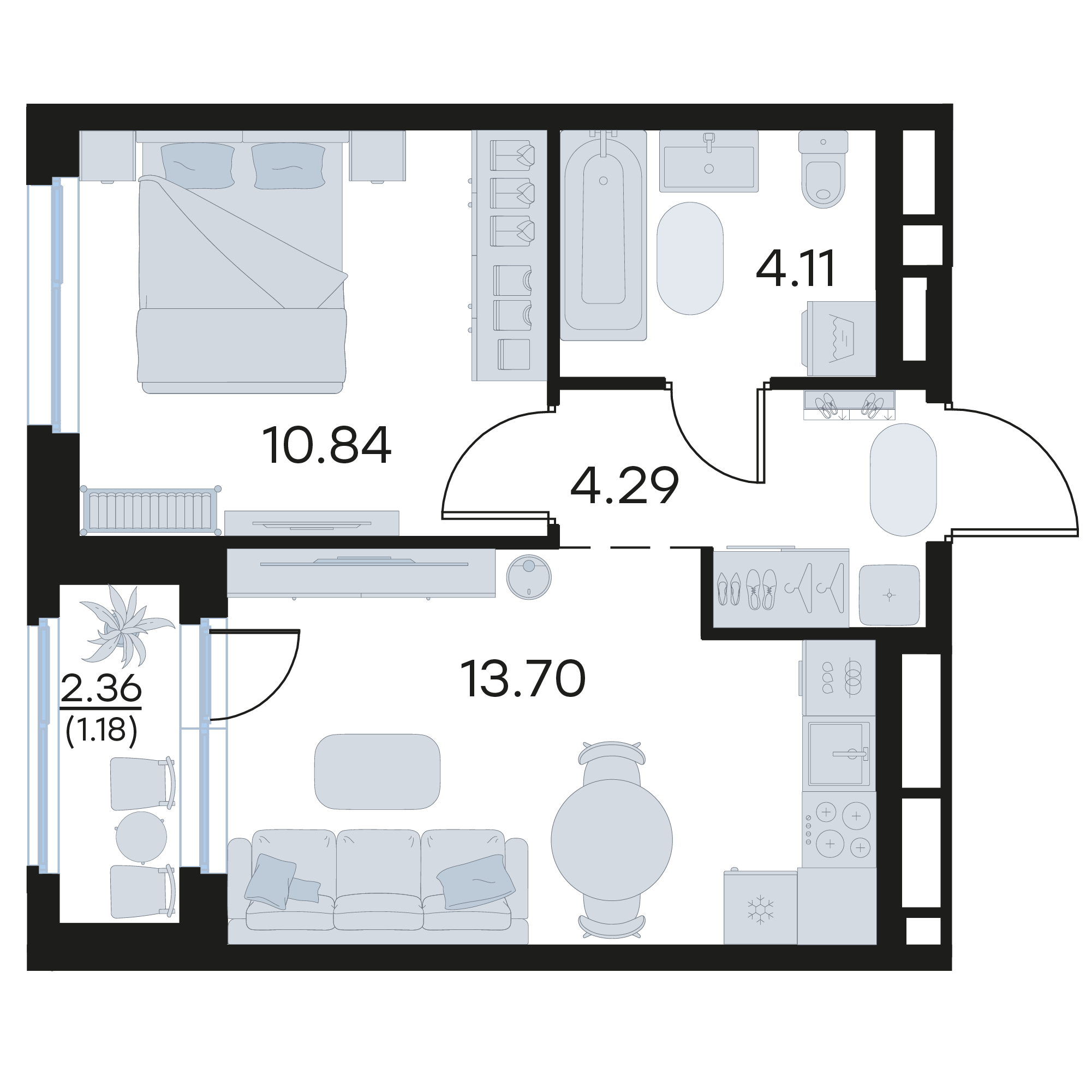 1-комнатная 34 м2 в ЖК Октябрьский корпус null этаж 12