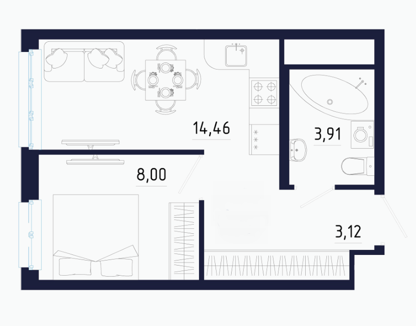 1-комнатная 29.3 м2 в ЖК undefined корпус null этаж 15
