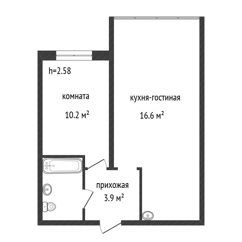 Студия 34.4 м2 в ЖК undefined корпус null этаж 2