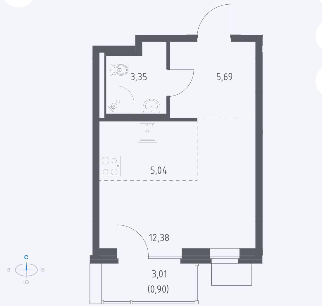 Студия 26.5 м2 в ЖК undefined корпус null этаж 4