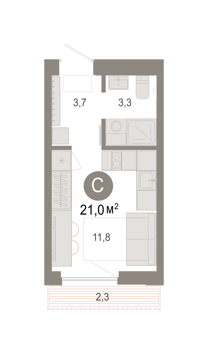 Студия 21 м2 в ЖК Октябрьский на Туре корпус null этаж 5