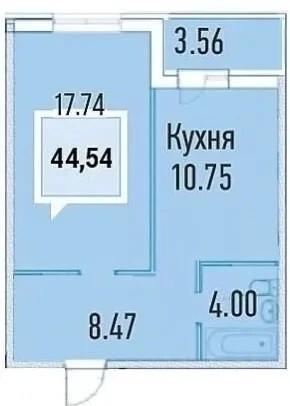 1-комнатная 44.5 м2 в ЖК undefined корпус null этаж 9
