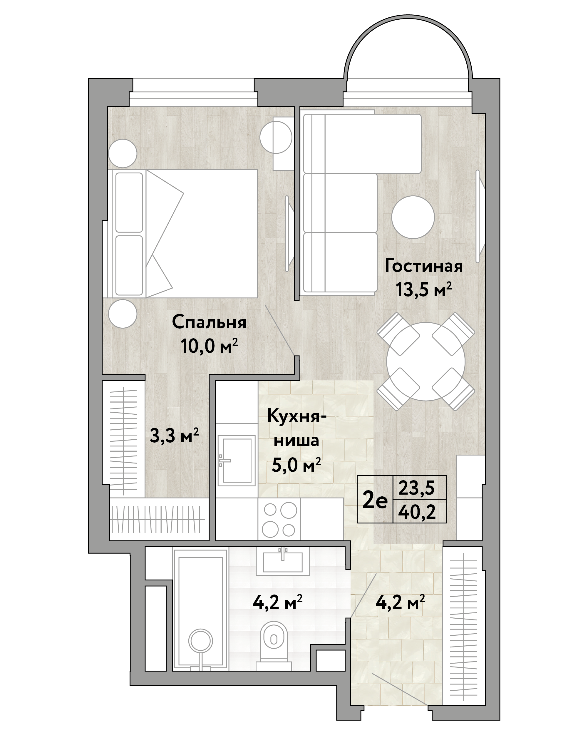 1-комнатная 40 м2 в ЖК Новые Смыслы корпус null этаж 6
