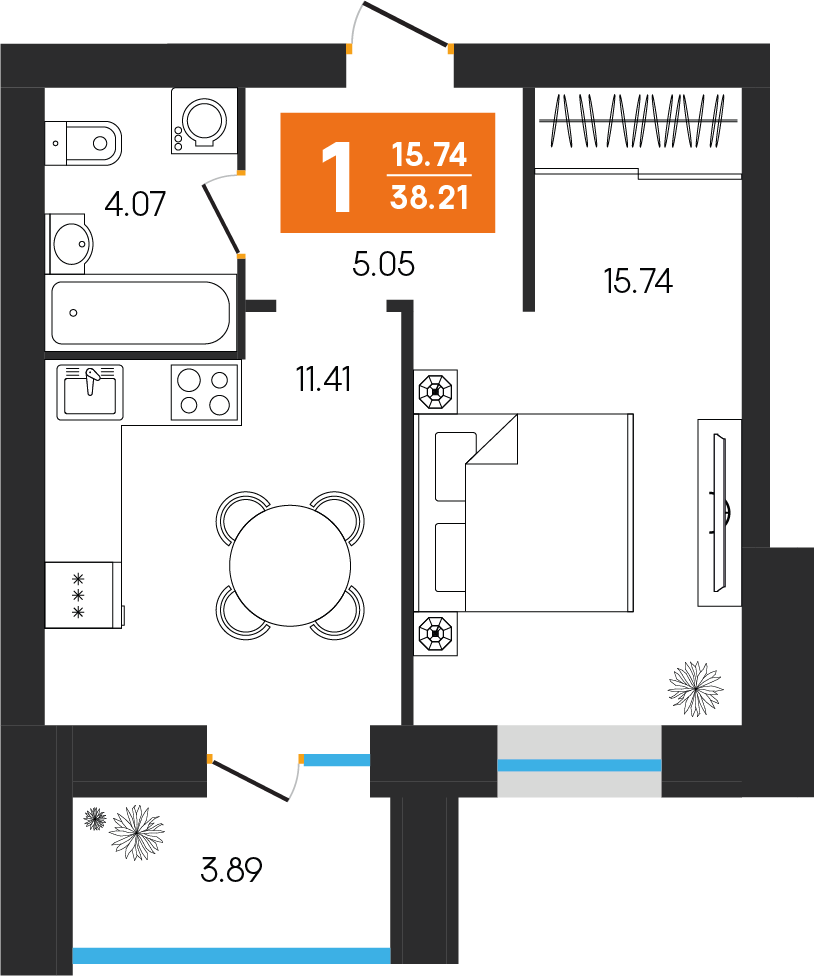 1-комнатная 38 м2 в ЖК Клубный дом Симфония корпус null этаж 1