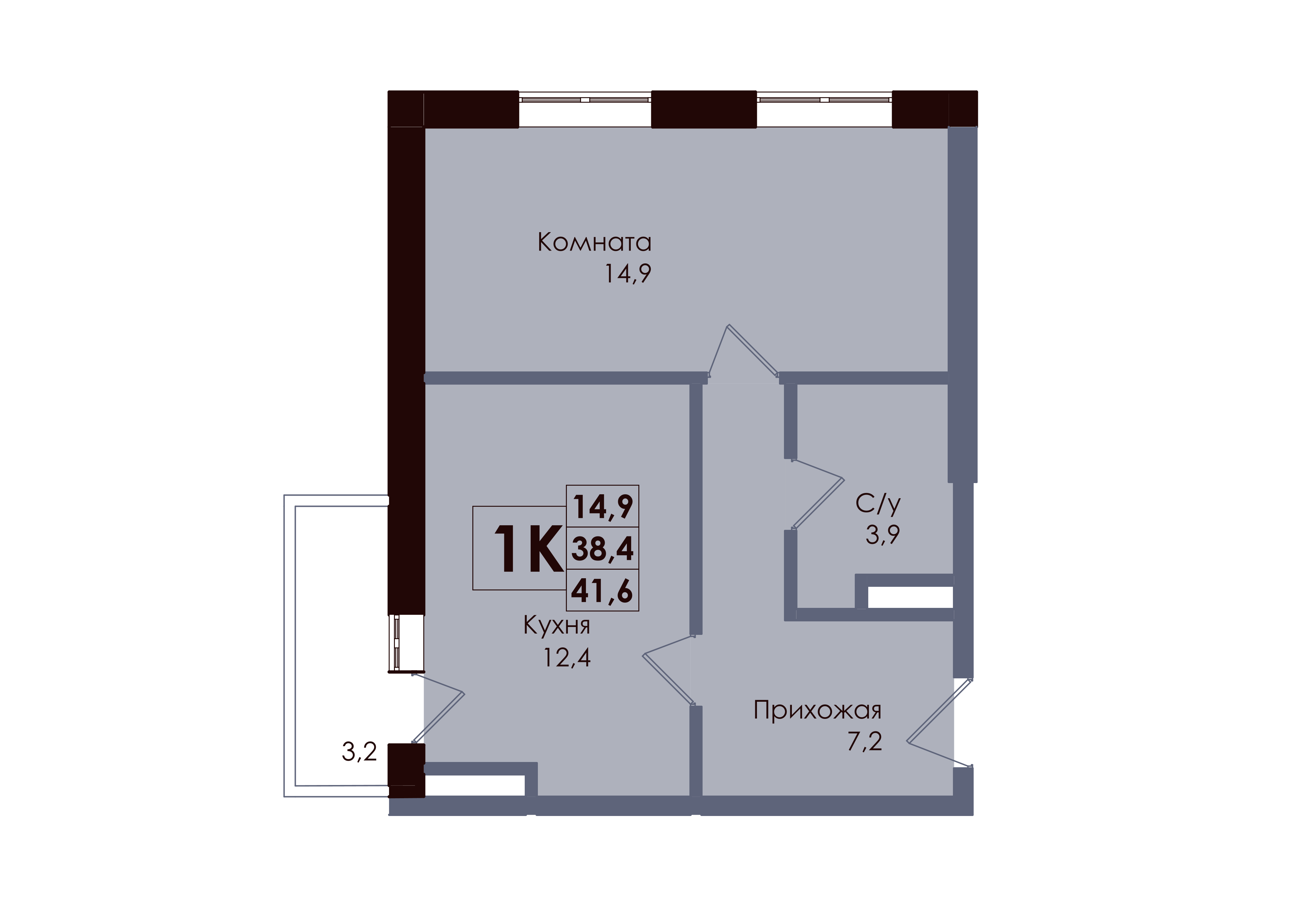 1-комнатная 39 м2 в ЖК Академия корпус null этаж 4