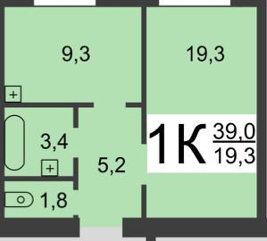 1-комнатная 39 м2 в ЖК undefined корпус null этаж 4