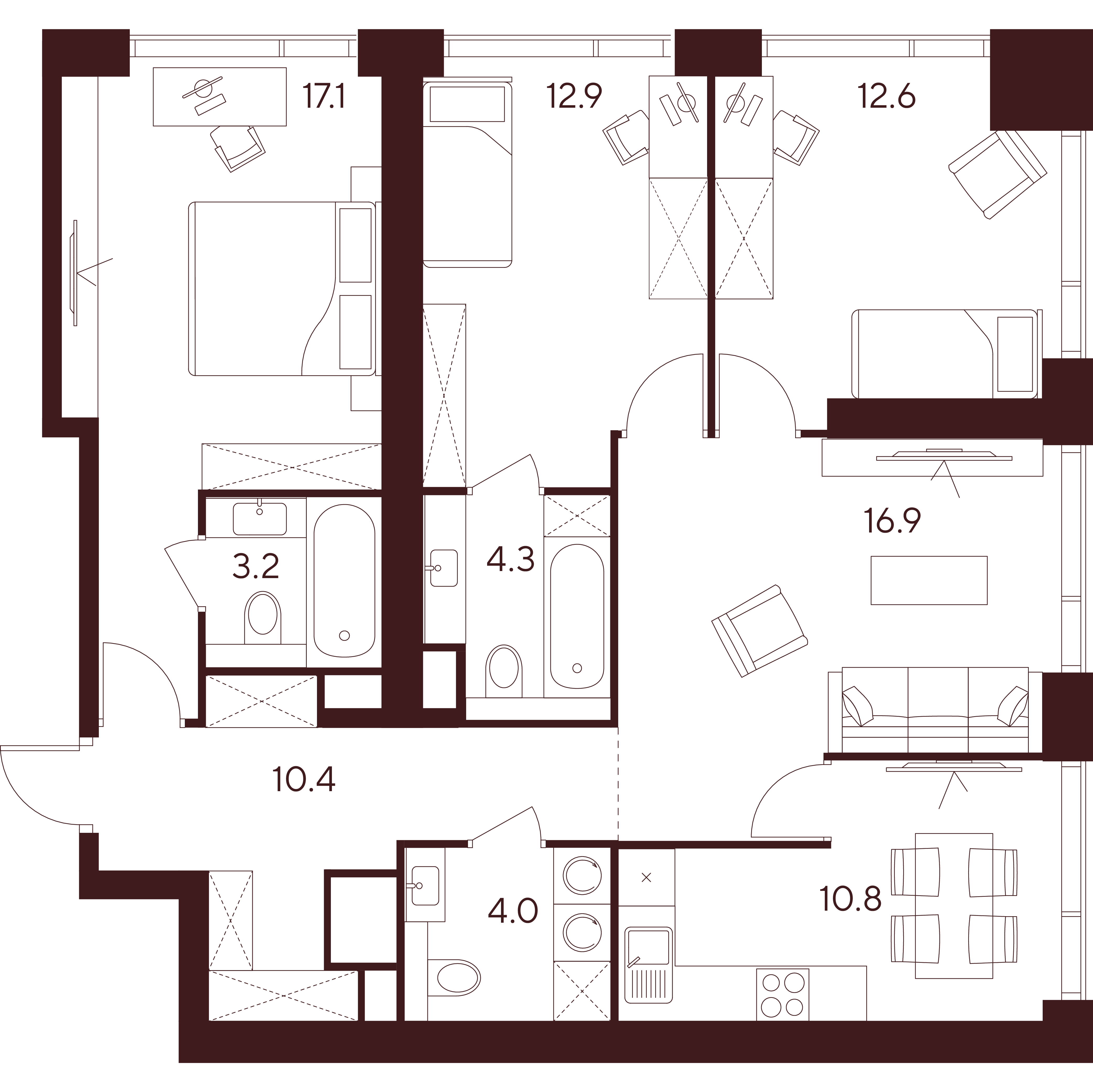 4-комнатная 92 м2 в ЖК Indy Towers корпус null этаж 13