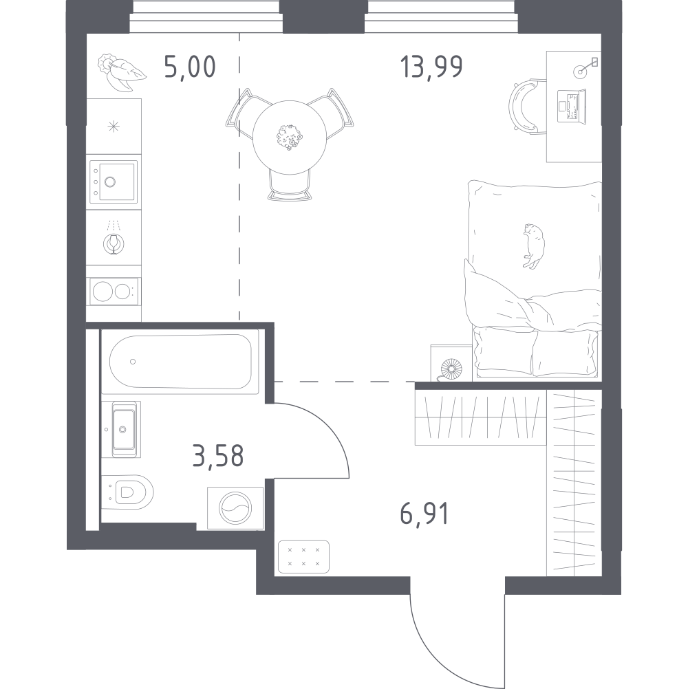 1-комнатная 29 м2 в ЖК Урбан Тау корпус null этаж 4