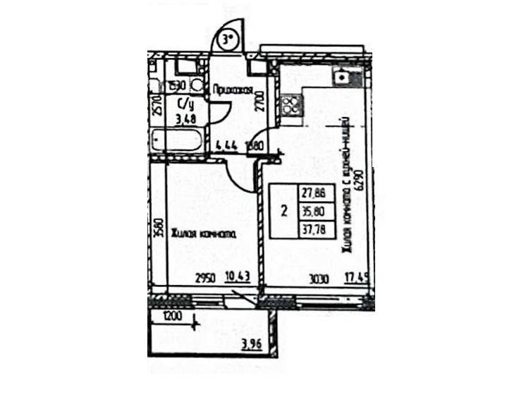 1-комнатная 35.9 м2 в ЖК undefined корпус null этаж 4