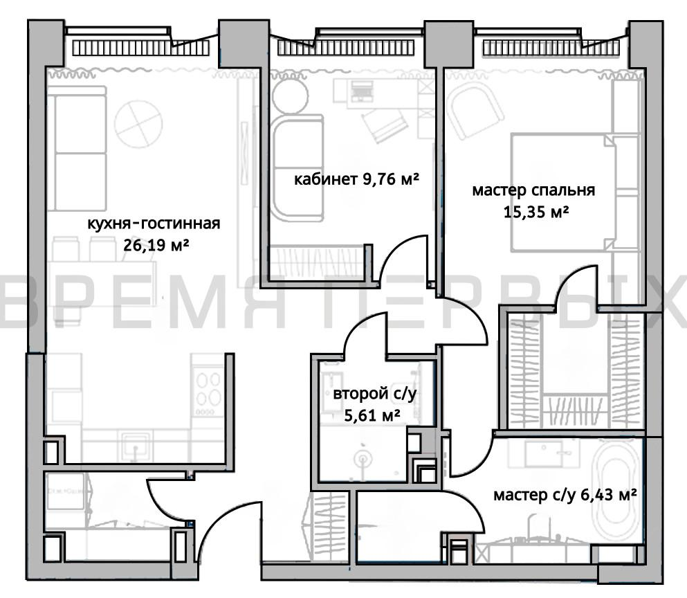 3-комнатная 82.8 м2 в ЖК undefined корпус null этаж 6