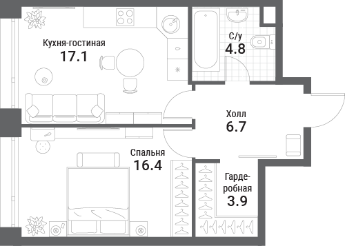 1-комнатная 48 м2 в ЖК Nagatino I-Land корпус null этаж 32
