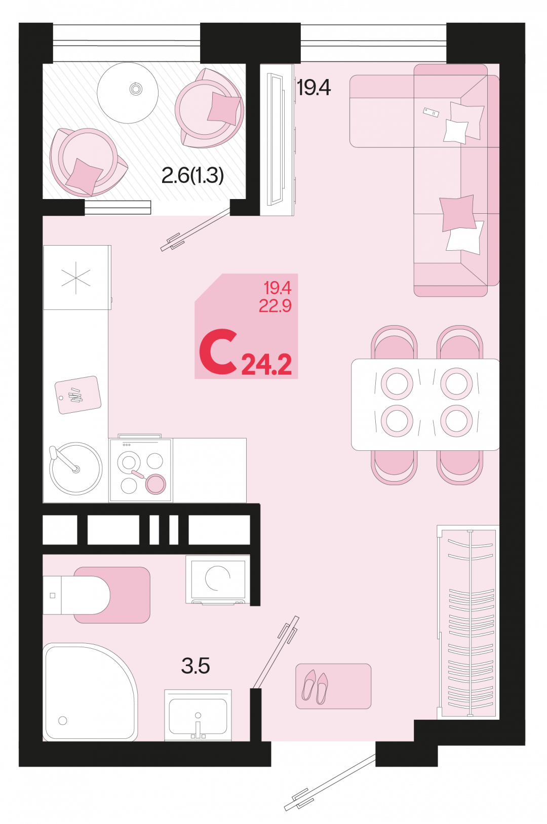 Студия 24.2 м2 в ЖК undefined корпус null этаж 12