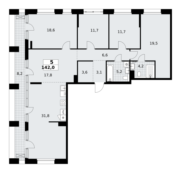 5-комнатная 142 м2 в ЖК Хольм корпус null этаж 10