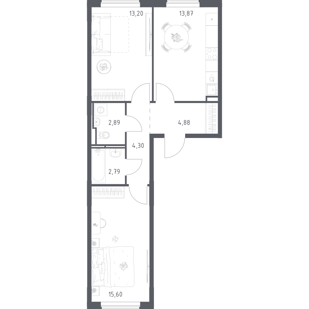 2-комнатная 57 м2 в ЖК Мытищи Парк корпус null этаж 3