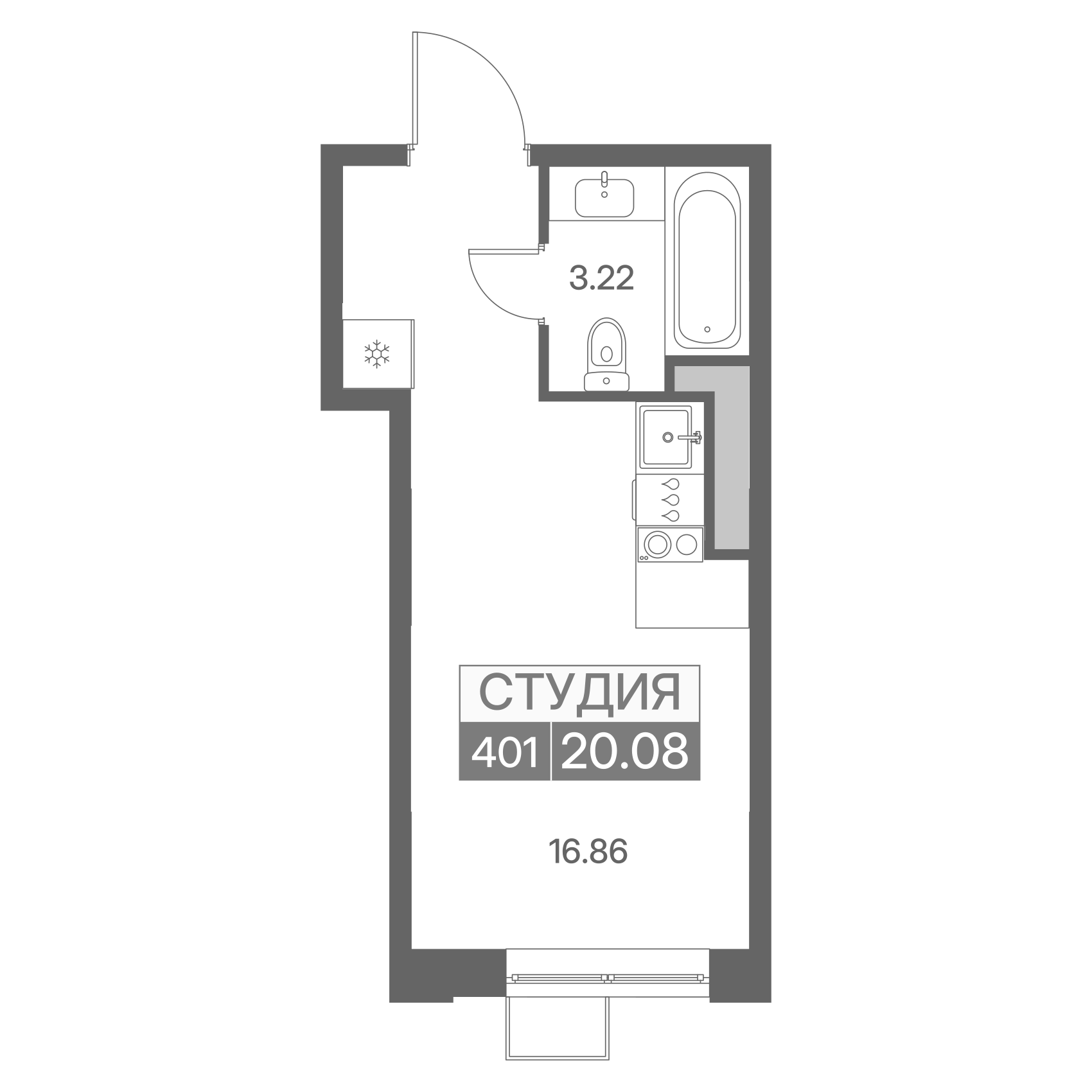 1-комнатная 20 м2 в ЖК Новая Жизнь - Львовская корпус null этаж 11