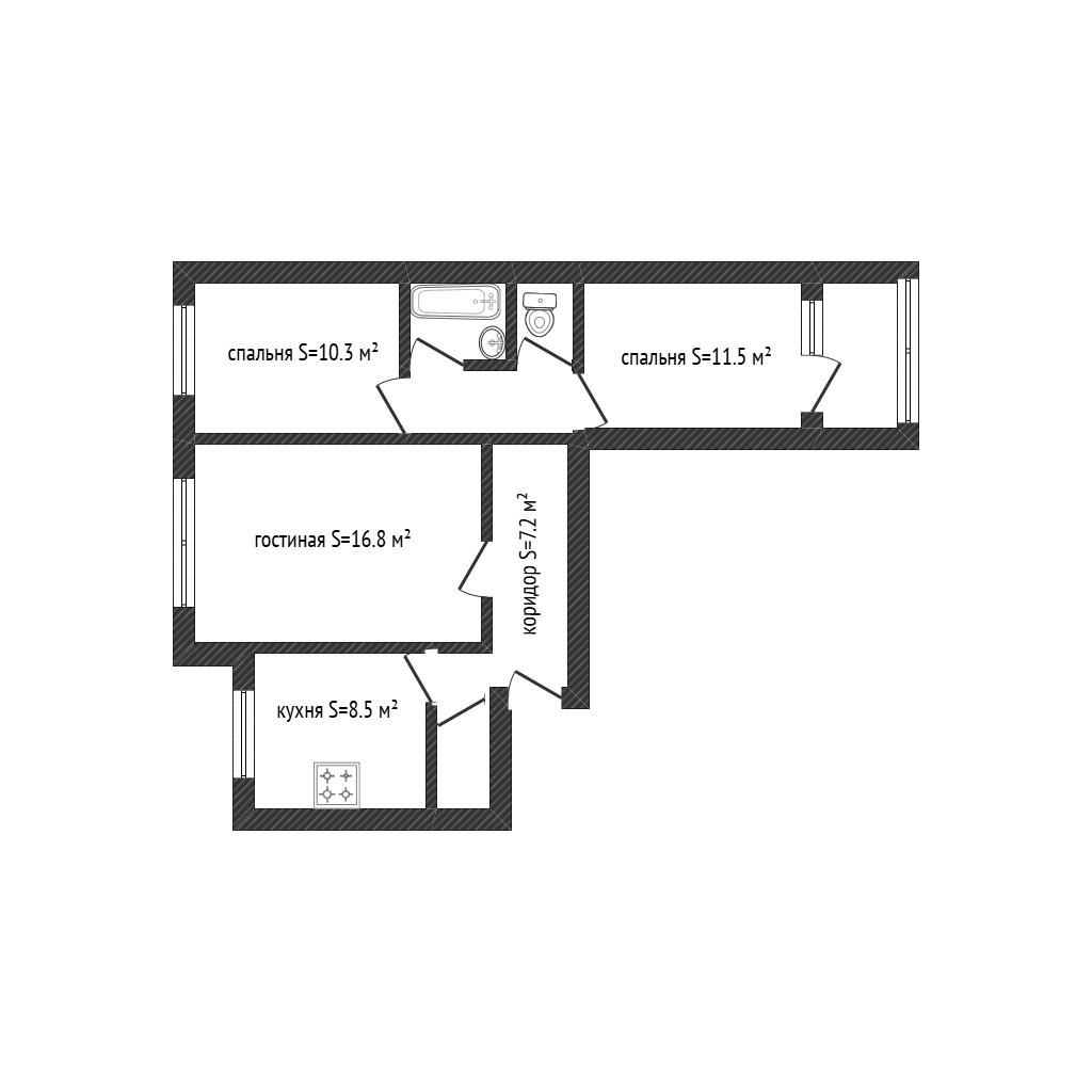3-комнатная 64 м2 в ЖК undefined корпус null этаж 5