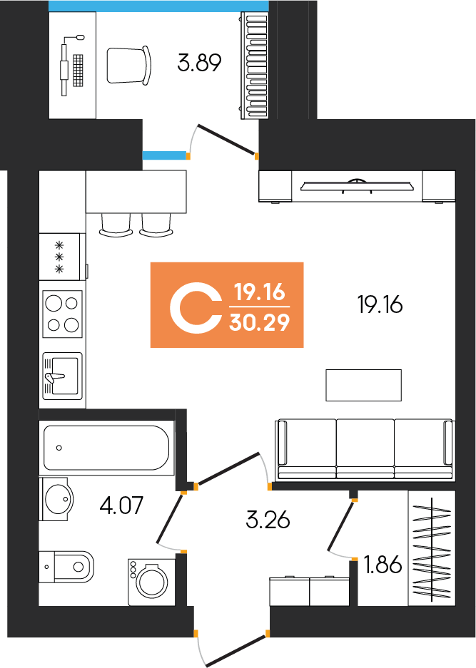 Студия 30 м2 в ЖК Клубный дом Симфония корпус null этаж 4