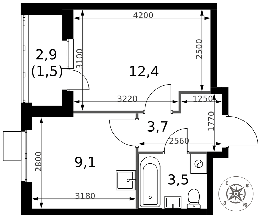 1-комнатная 30 м2 в ЖК 1-й Донской корпус null этаж 11