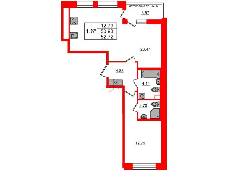 1-комнатная 50 м2 в ЖК Титул в Московском корпус null этаж 2
