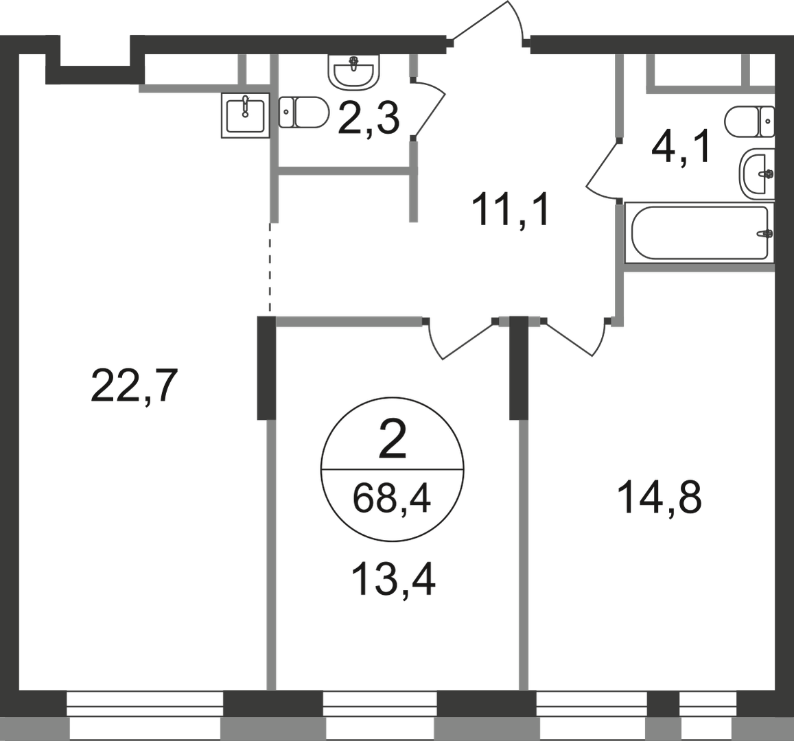 2-комнатная 68 м2 в ЖК Первый Московский корпус null этаж 3