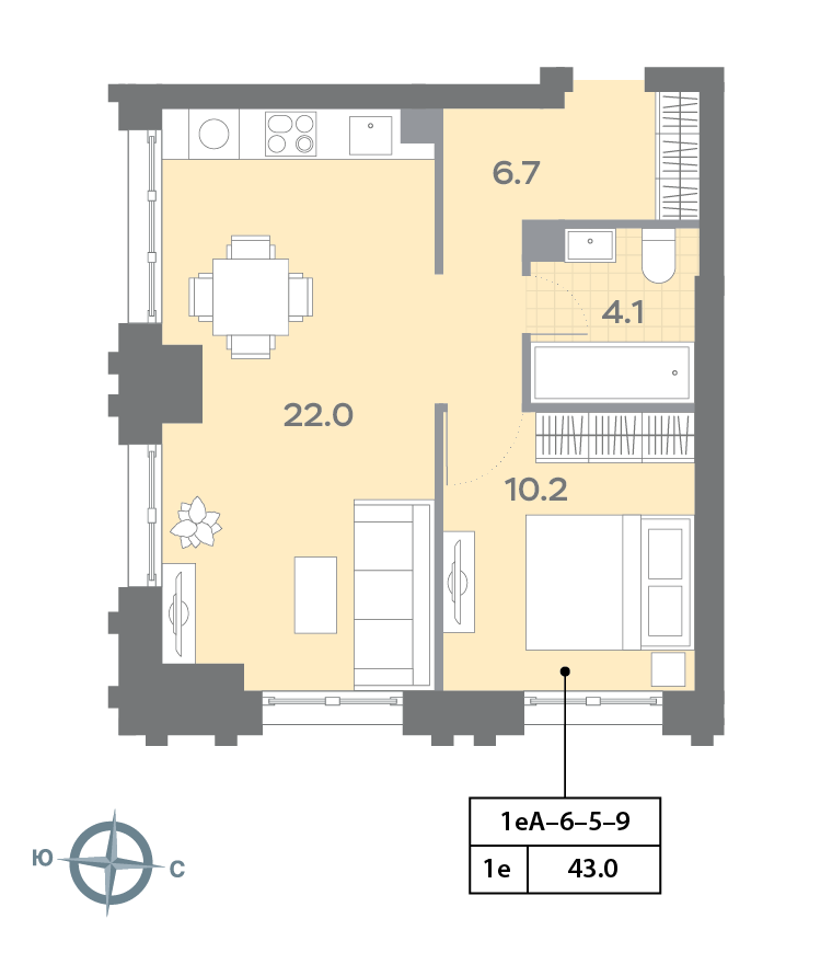 1-комнатная 42 м2 в ЖК Дмитровское небо корпус null этаж 9