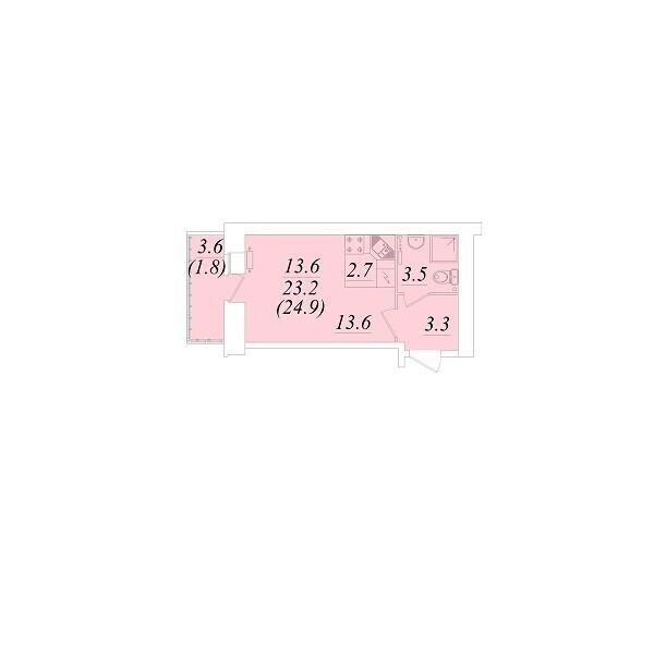 Студия 24.9 м2 в ЖК undefined корпус null этаж 3
