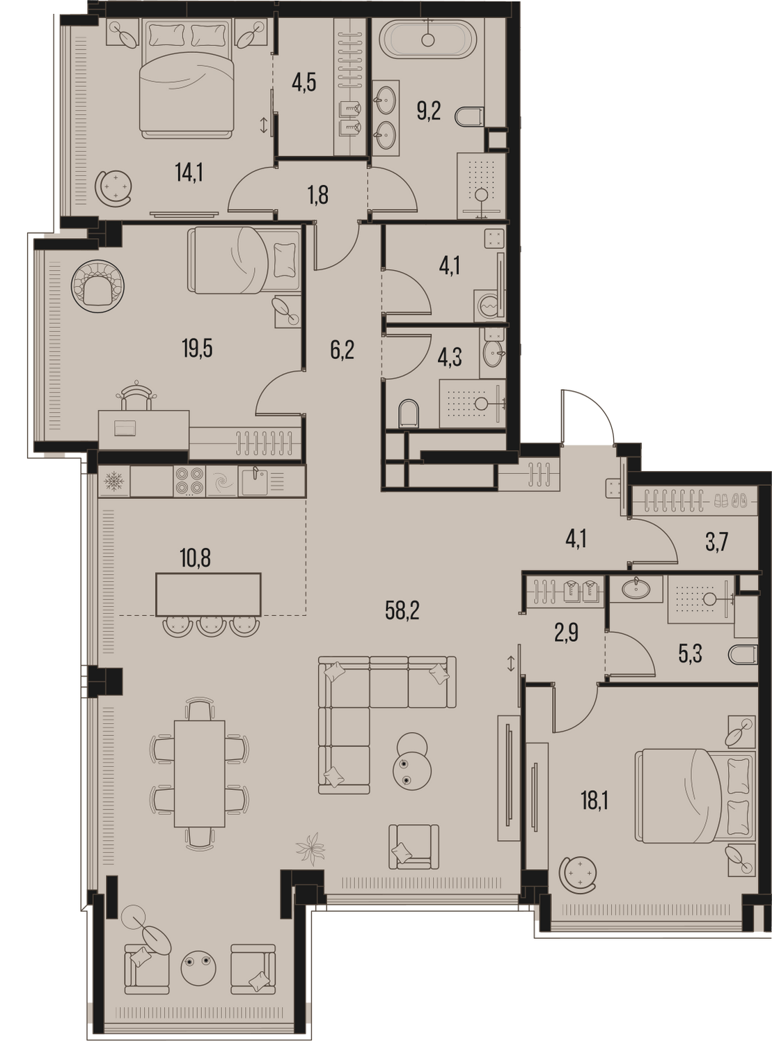 4-комнатная 166 м2 в ЖК High Life корпус null этаж 44