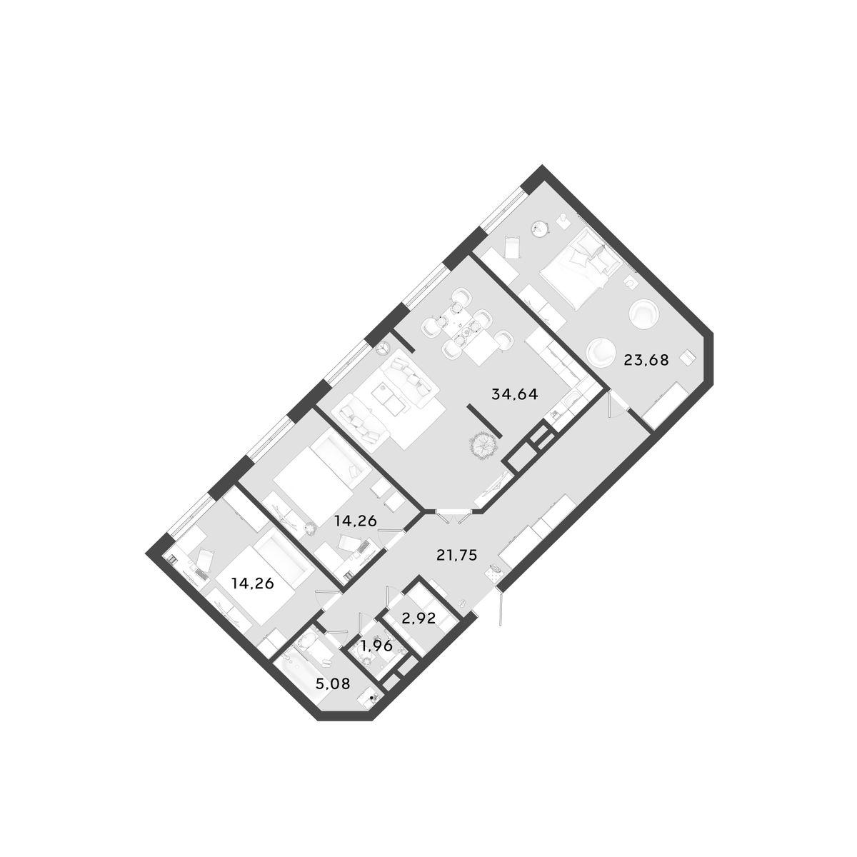 3-комнатная 118 м2 в ЖК ОМЕГА корпус null этаж 4
