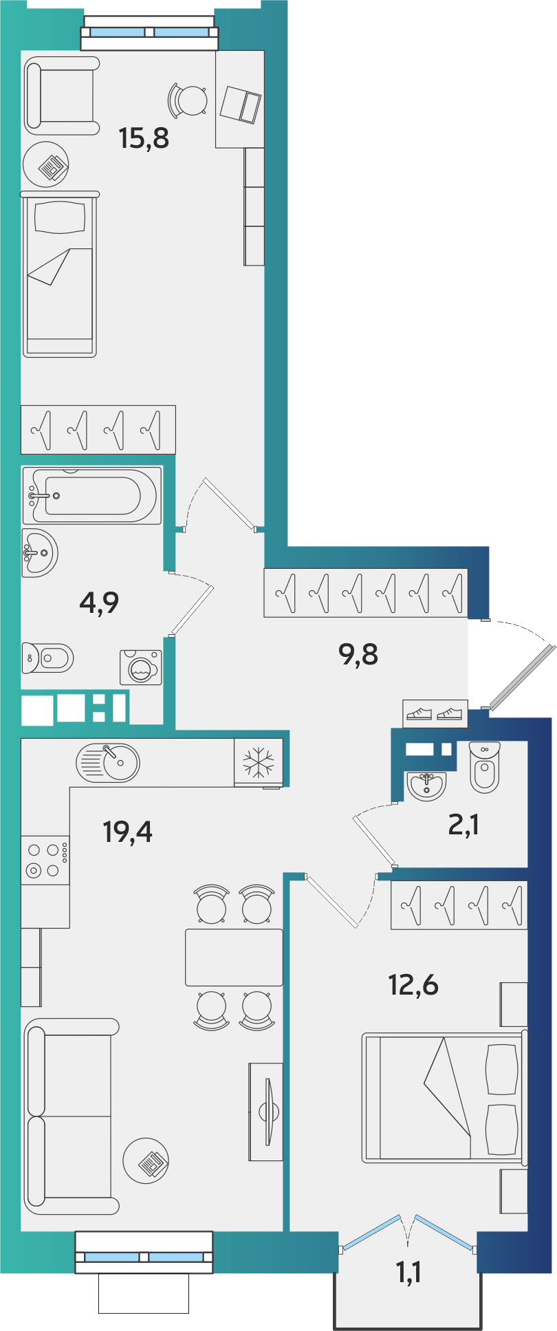 2-комнатная 64 м2 в ЖК Экополис корпус null этаж 5