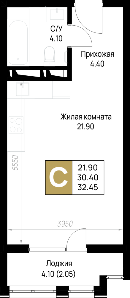 Студия 32 м2 в ЖК На Высоком берегу корпус null этаж 11