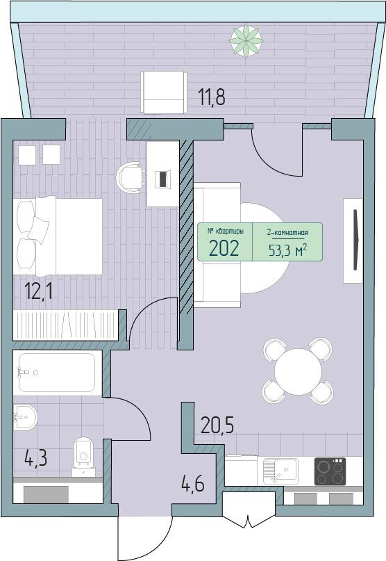 2-комнатная 61 м2 в ЖК Морелло корпус null этаж 3