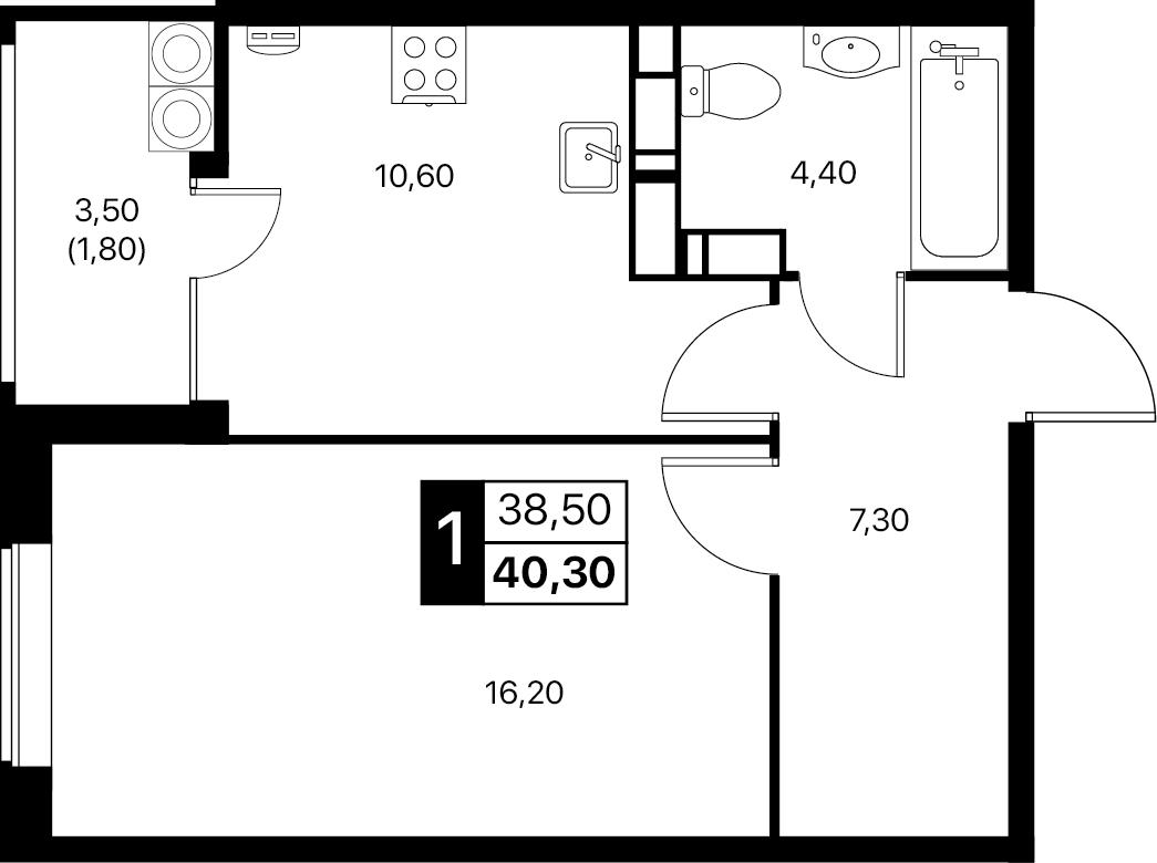 1-комнатная 40 м2 в ЖК Эстет корпус null этаж 14