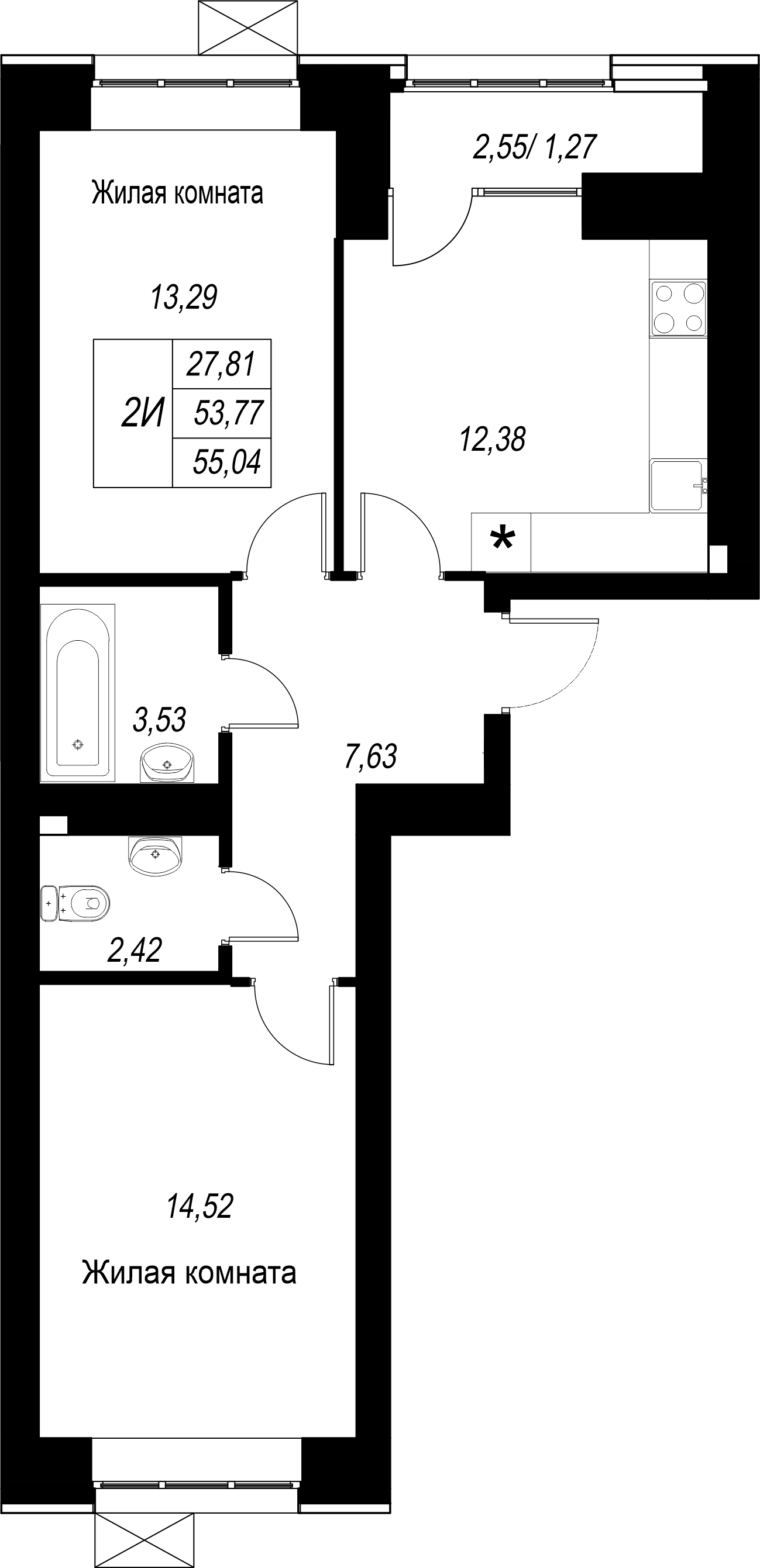 2-комнатная 55 м2 в ЖК Династия корпус null этаж 10