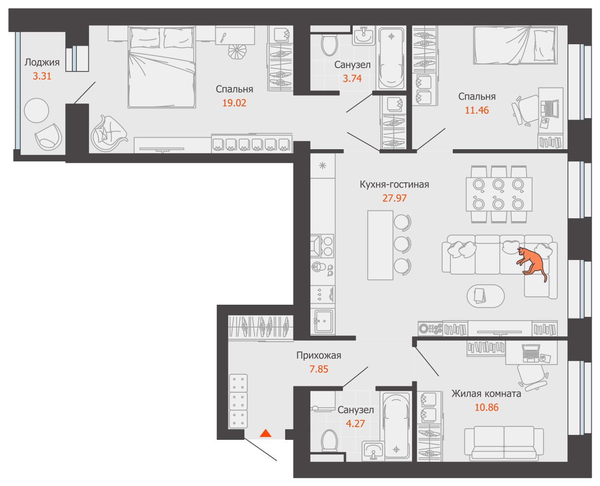 4-комнатная 87 м2 в ЖК ZNAK корпус null этаж 6