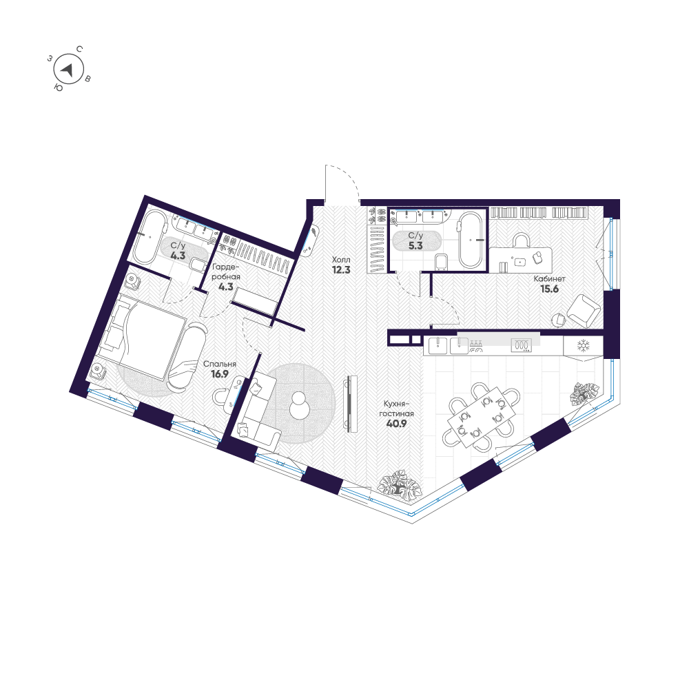 2-комнатная 99 м2 в ЖК ЛДМ корпус null этаж 4
