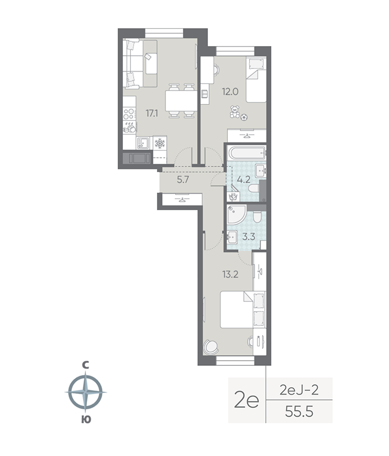 2-комнатная 55 м2 в ЖК Большая Охта корпус null этаж 6