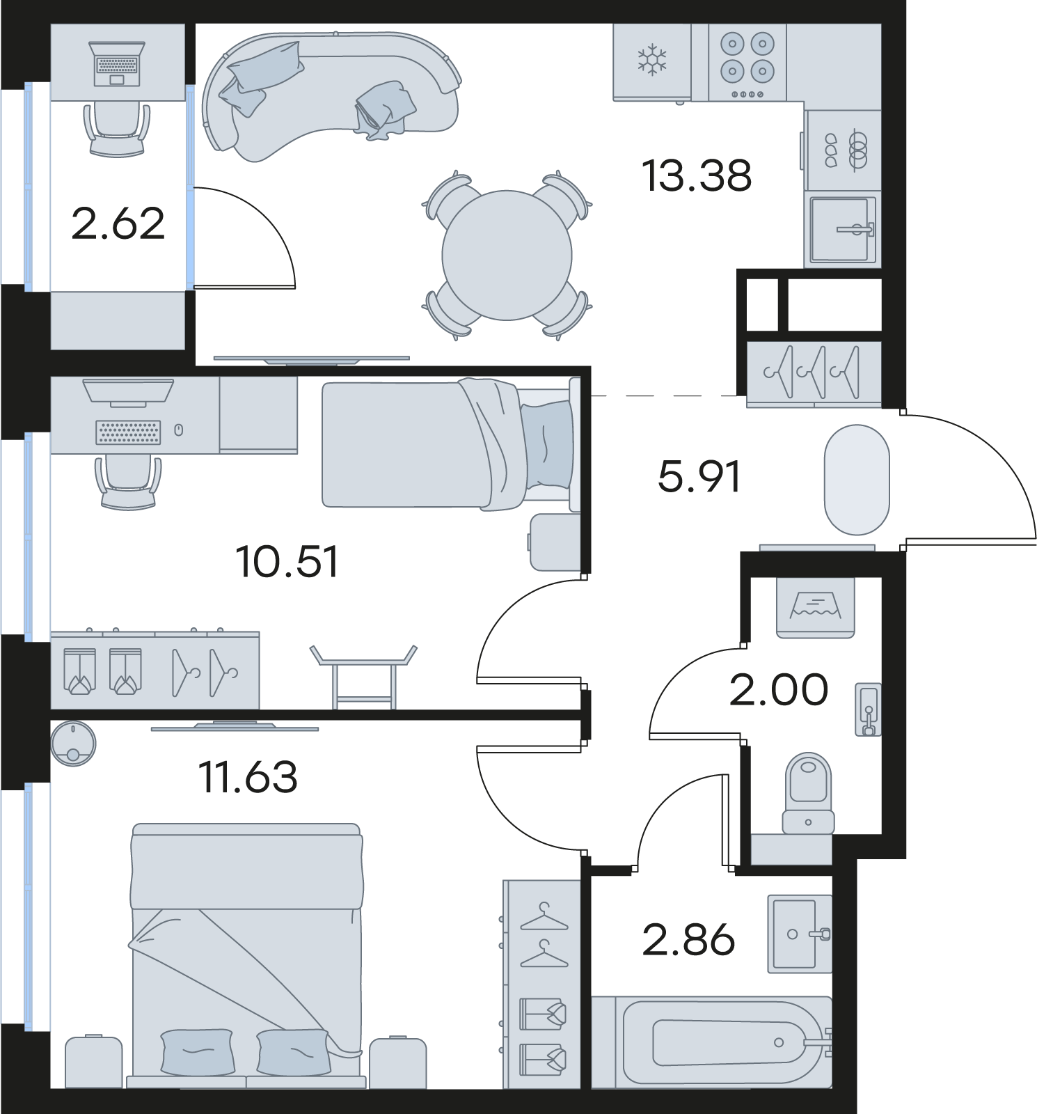2-комнатная 48 м2 в ЖК Октябрьский корпус null этаж 11