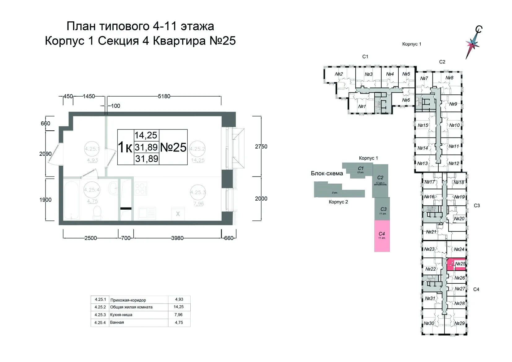 1-комнатная 31 м2 в ЖК Авиатор-2 корпус null этаж 8