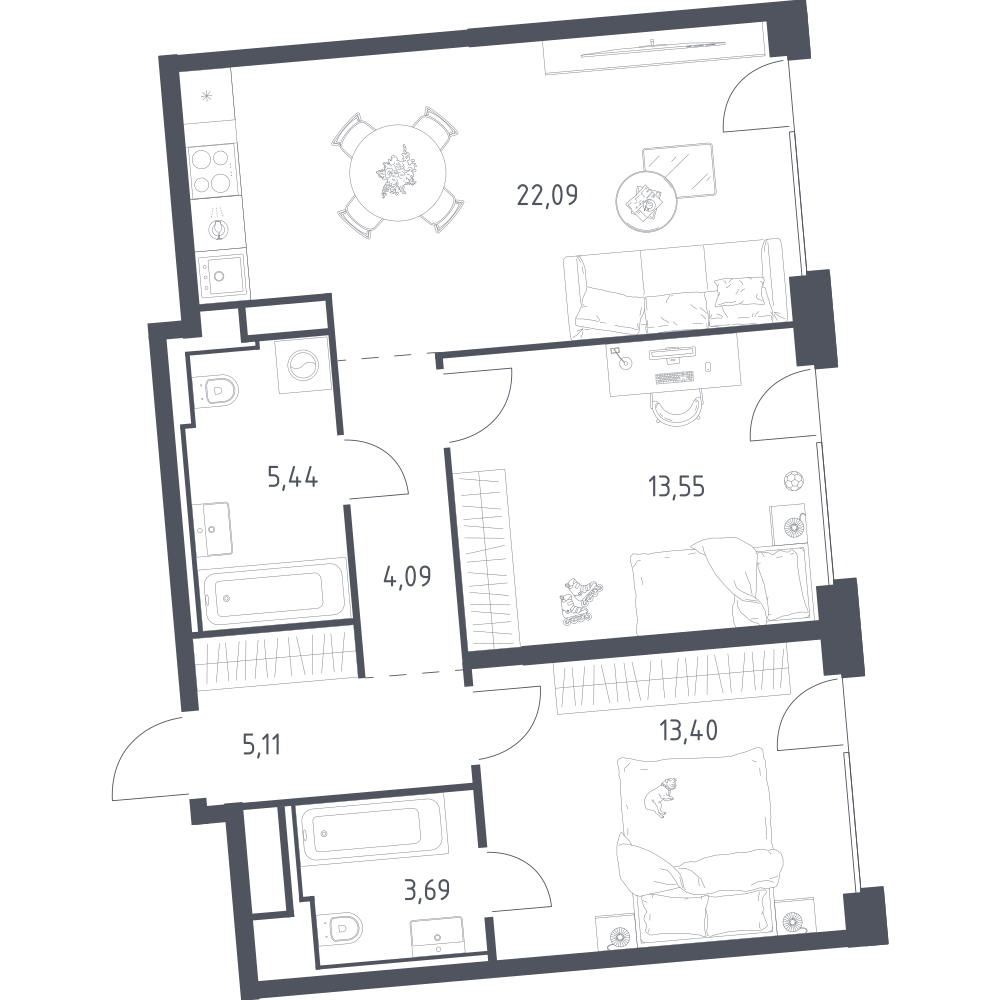 Студия 67 м2 в ЖК Квартал на воде корпус null этаж 13