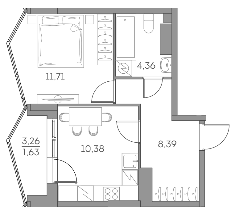 1-комнатная 36 м2 в ЖК Аквилон Бисайд 2.0 корпус null этаж 27