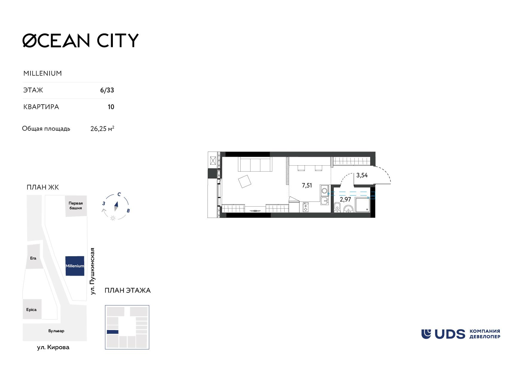 Студия 26 м2 в ЖК Ocean City корпус null этаж 6