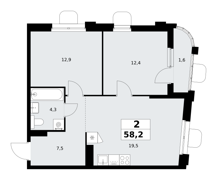 2-комнатная 58 м2 в ЖК Прокшино корпус null этаж 15