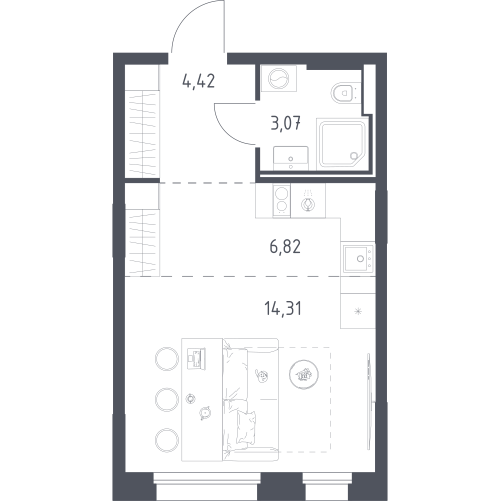 Студия 28 м2 в ЖК Заречье Парк корпус null этаж 6